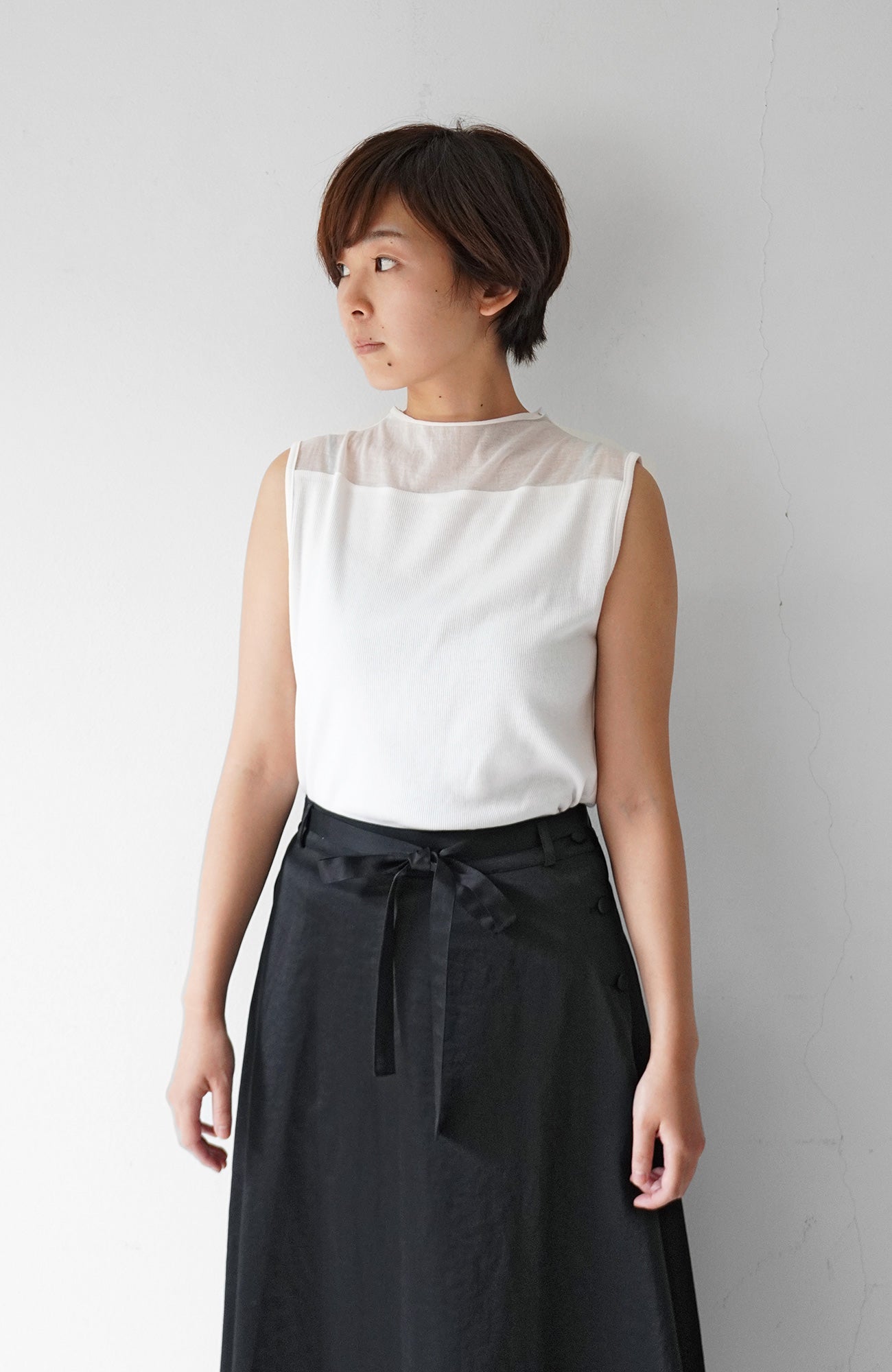 Sheer roll neck telecom sleeveless (2024 Spring Collection)