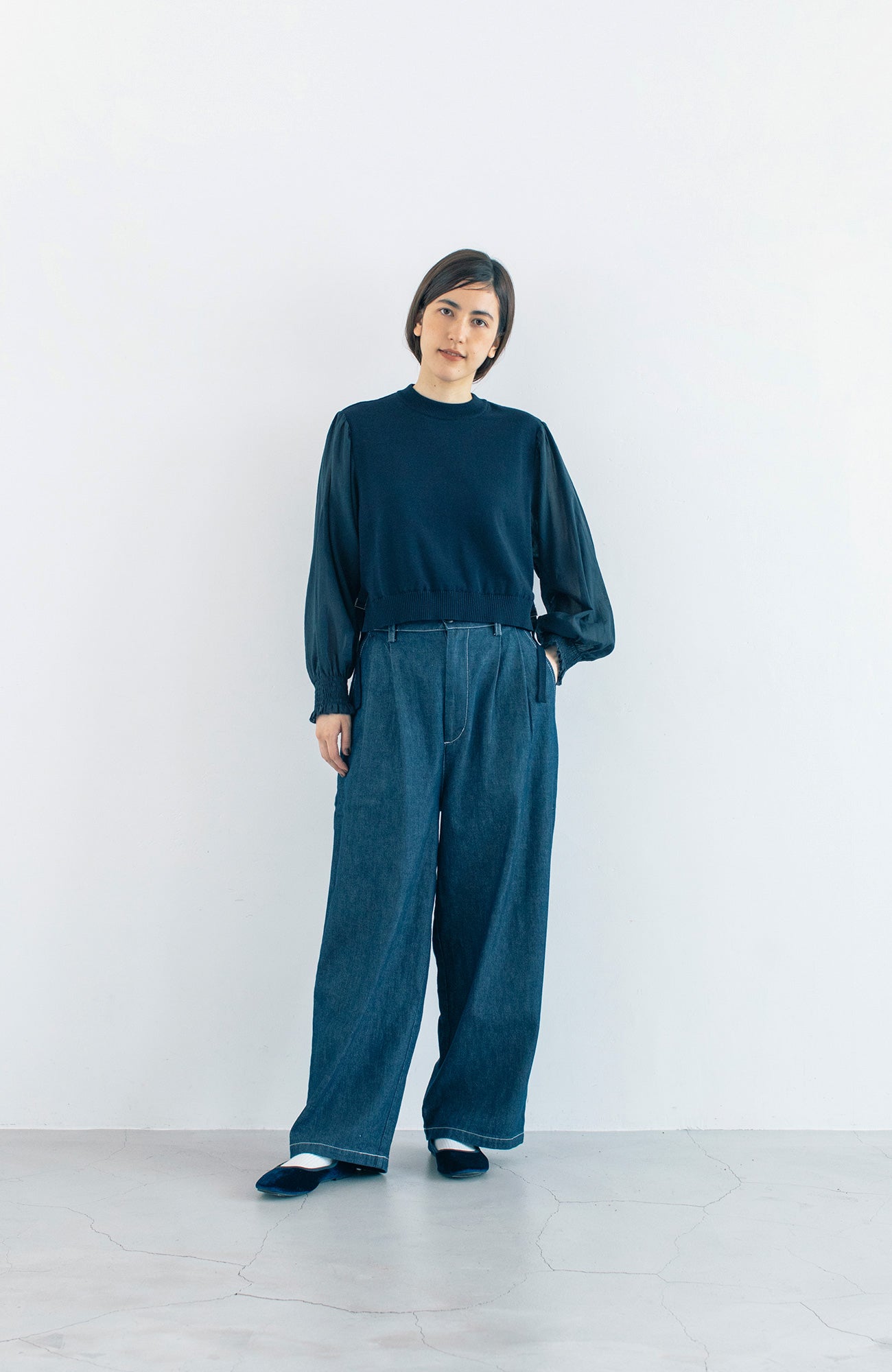 シャーリングスリーブニットプルオーバー