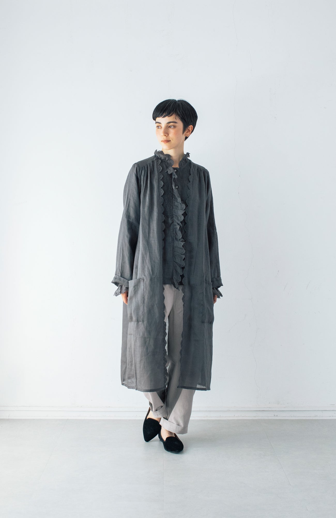 Bowler scallop ruffle blouse