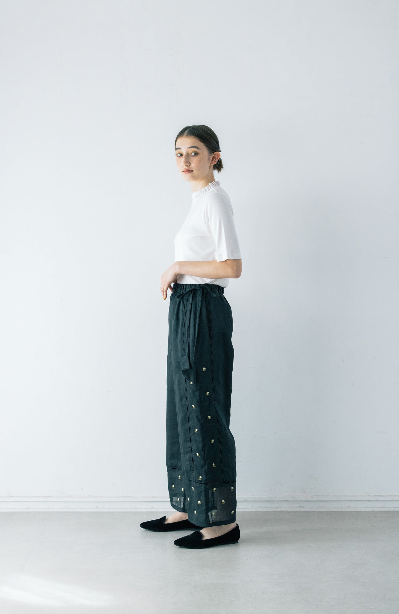 Tulle collar terry cloth 5/4 sleeve (2025 Spring Collection)