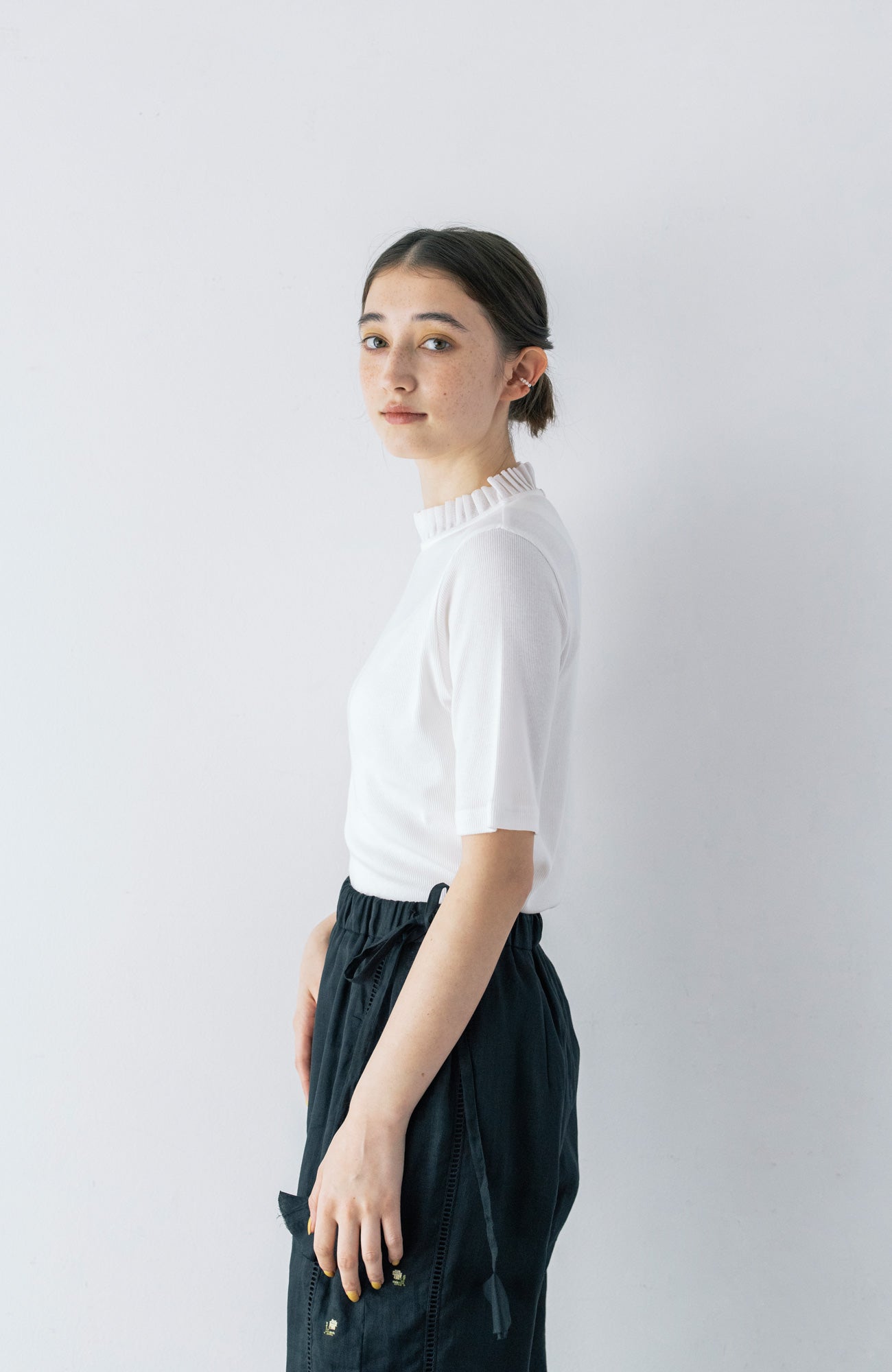 Tulle collar terry cloth 5/4 sleeve (2025 Spring Collection)