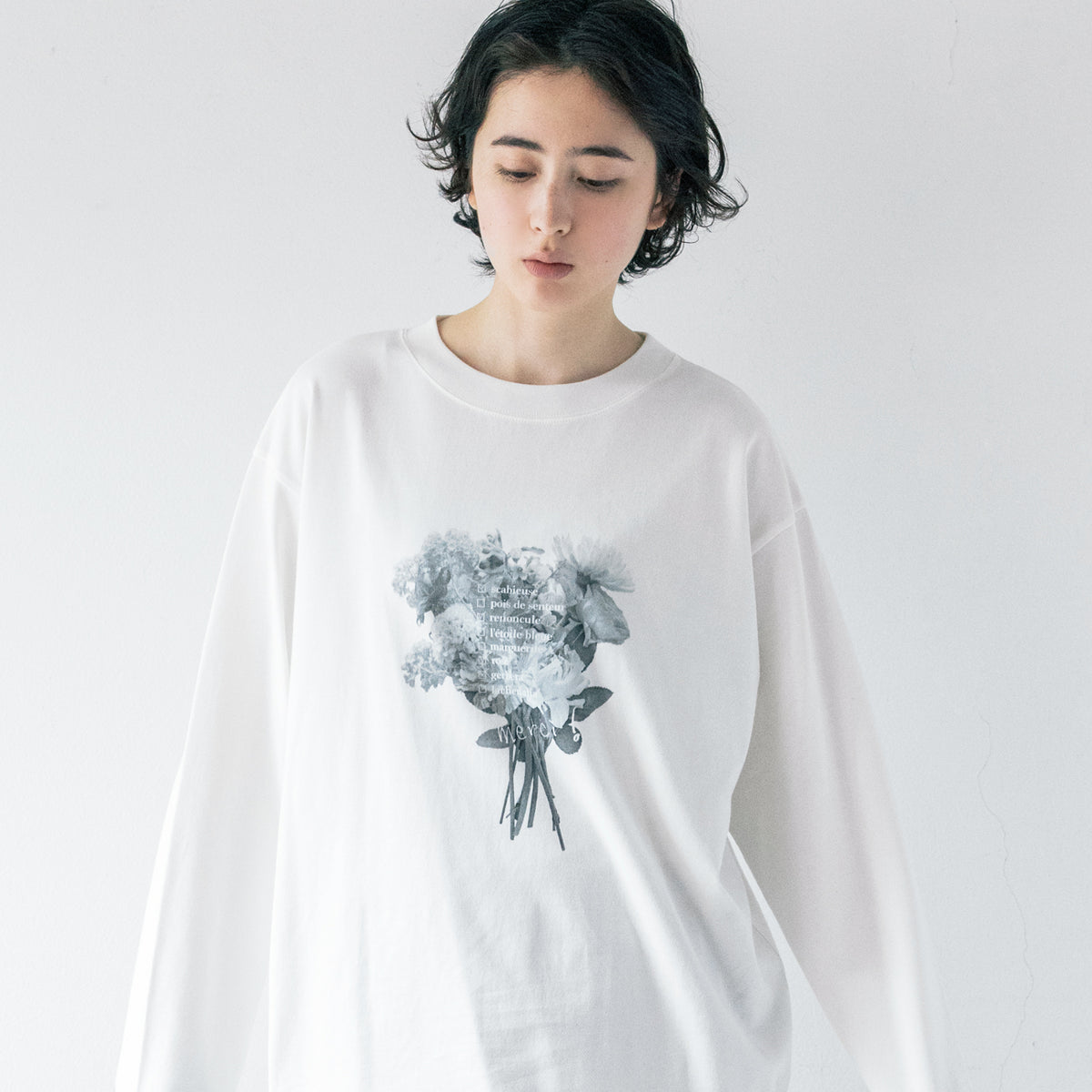 bouquetロングスリーブTシャツ/モノクロ(2025 Autumn & Winter