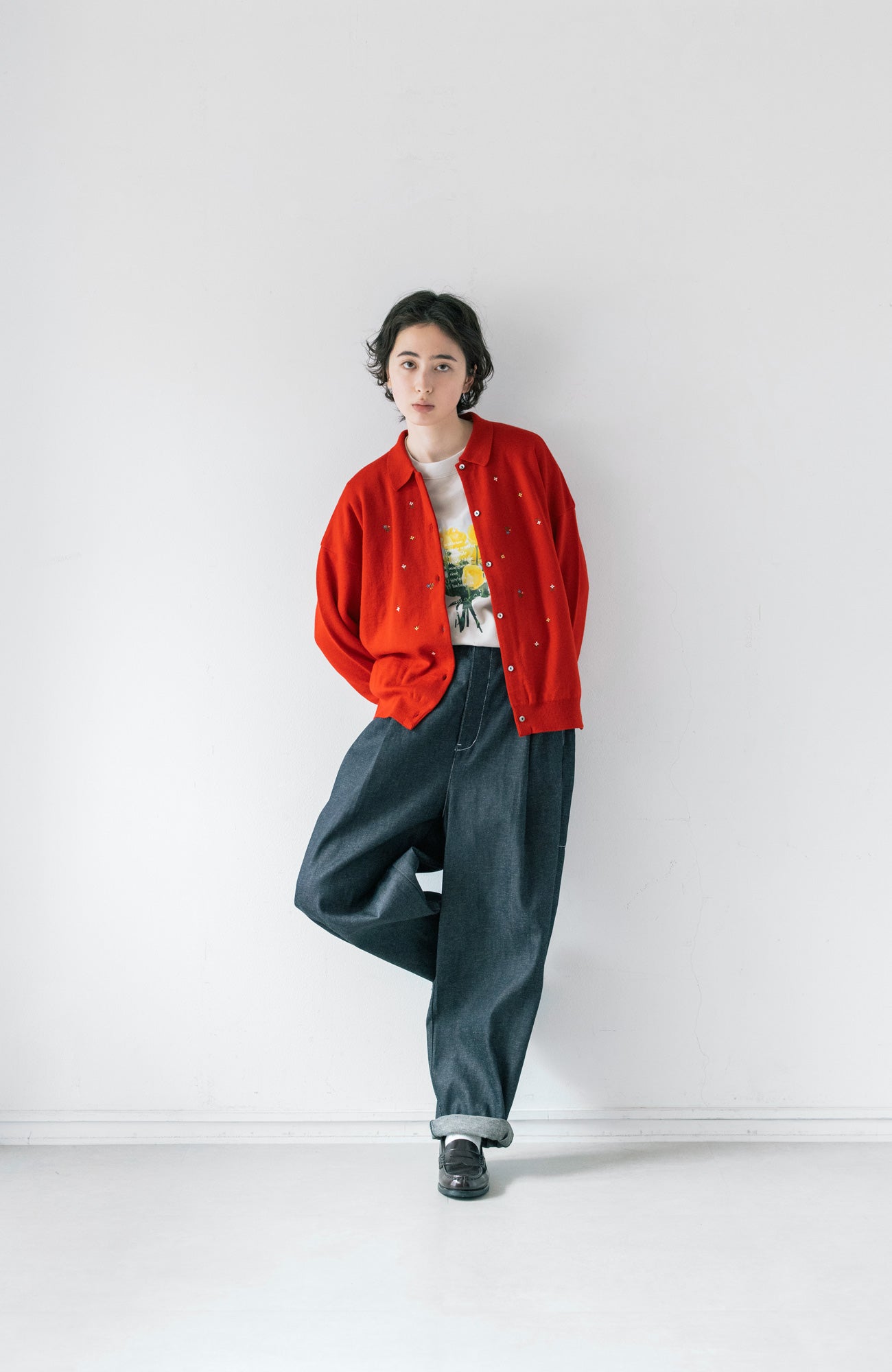 flower刺繍ポロカラーニットカーディガン(2025 Autumn & Winter Collection)