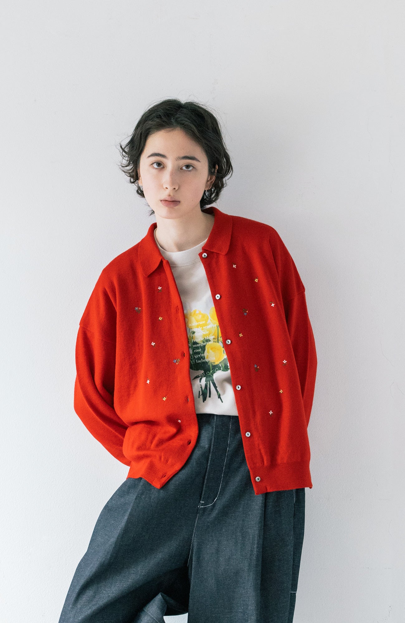 flower刺繍ポロカラーニットカーディガン(2025 Autumn & Winter Collection)