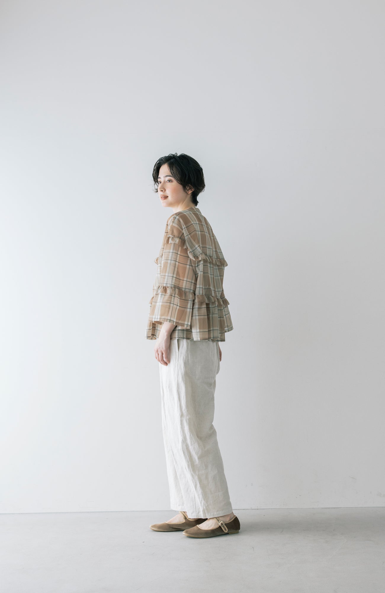 シアーチェックフリルブラウス(2026 Summer Collection)