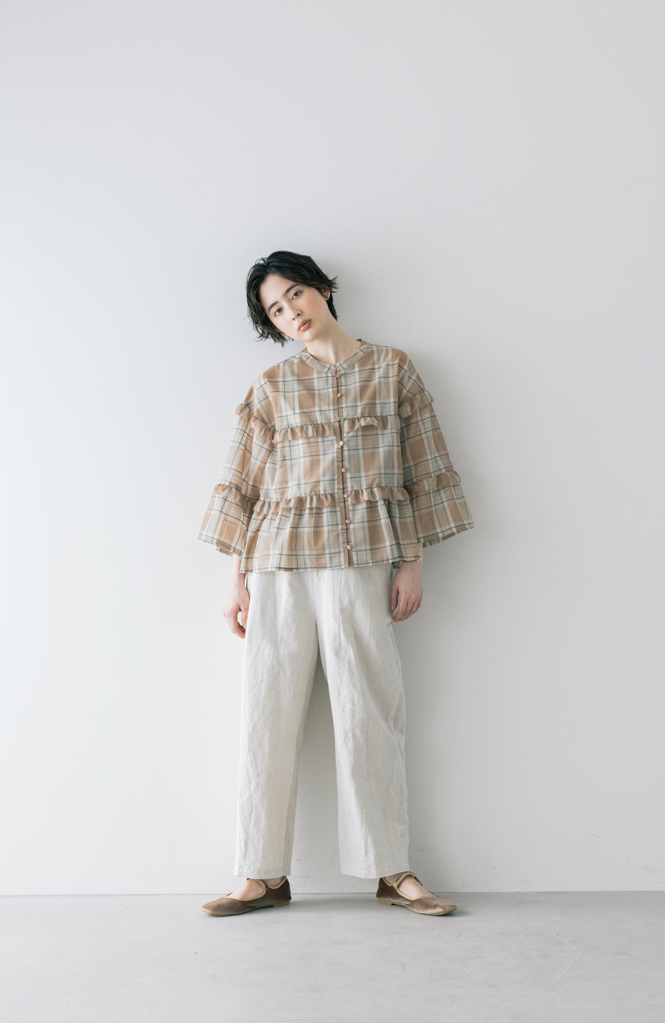 シアーチェックフリルブラウス(2026 Summer Collection)