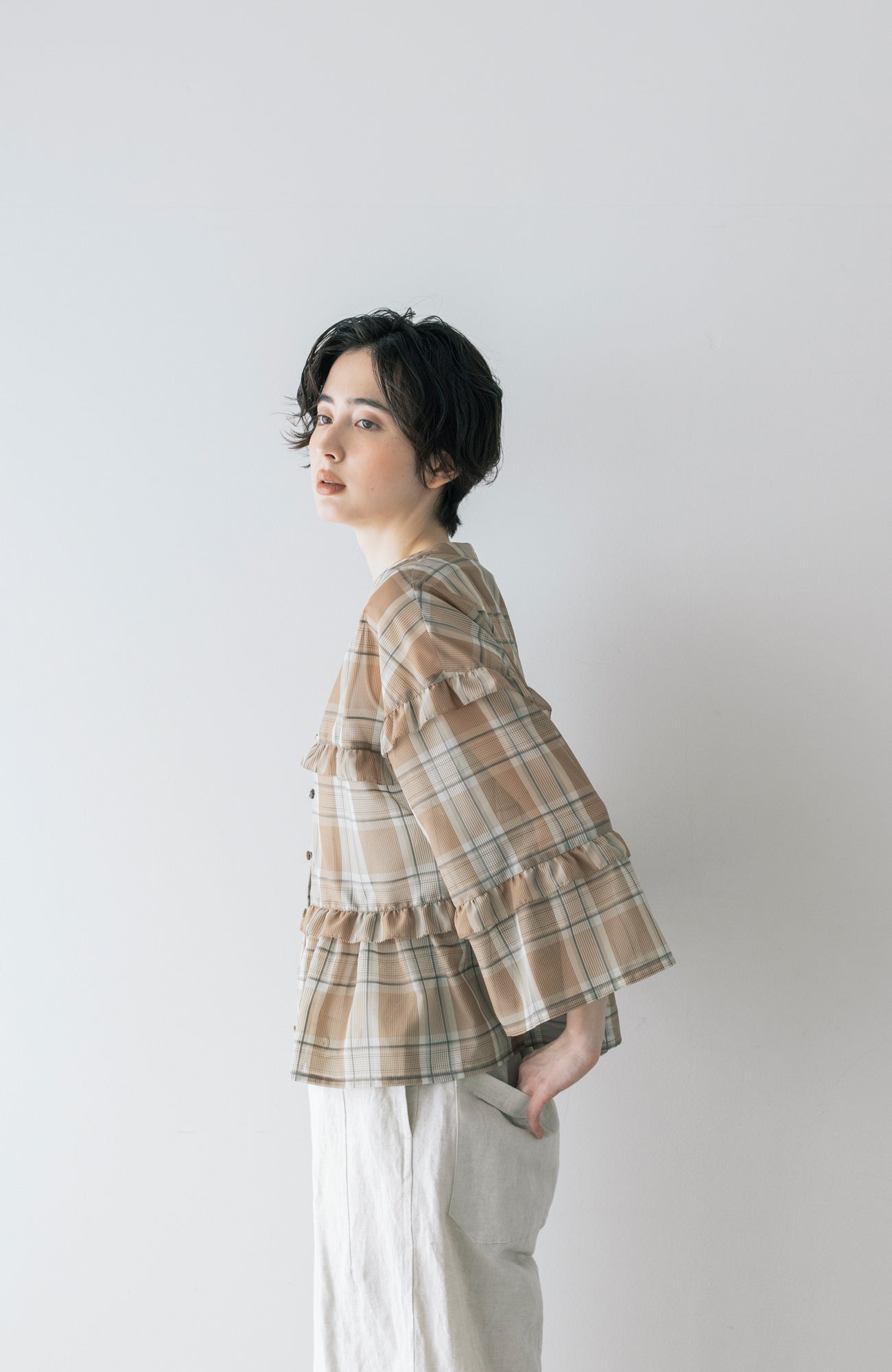 シアーチェックフリルブラウス(2026 Summer Collection)