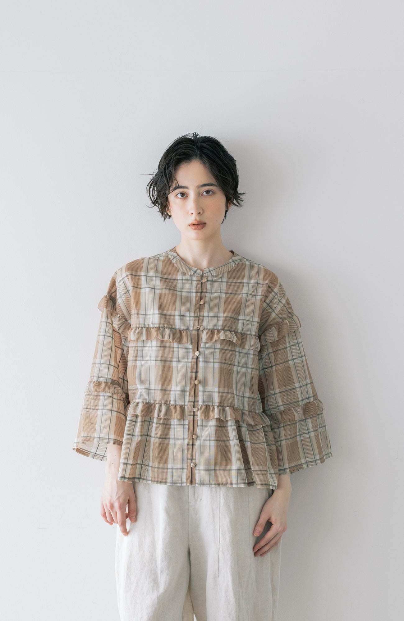 シアーチェックフリルブラウス(2026 Summer Collection)