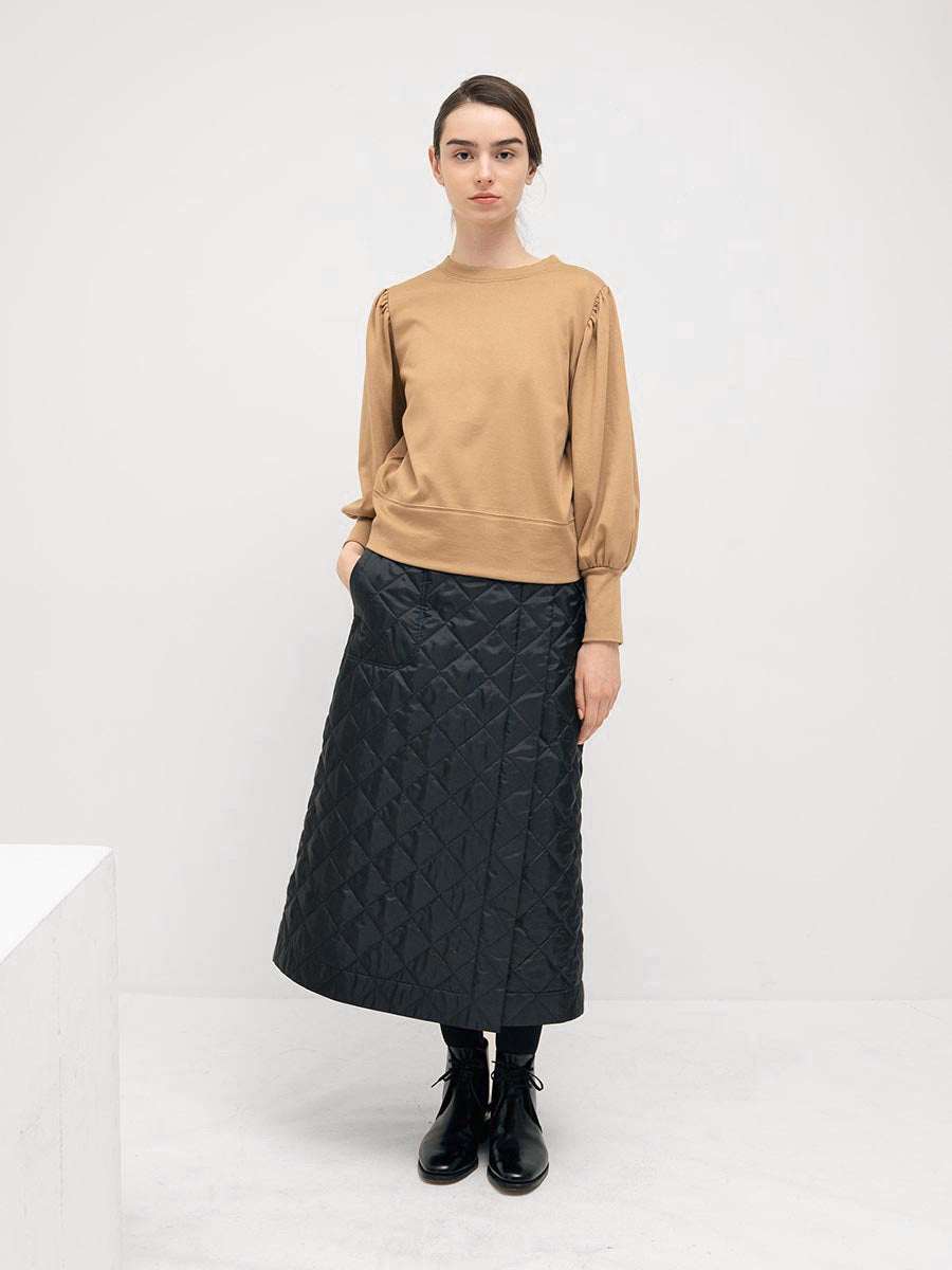 LIBERTY PRINTリバーシブルキルティングスカート/ブラック無地×Erica