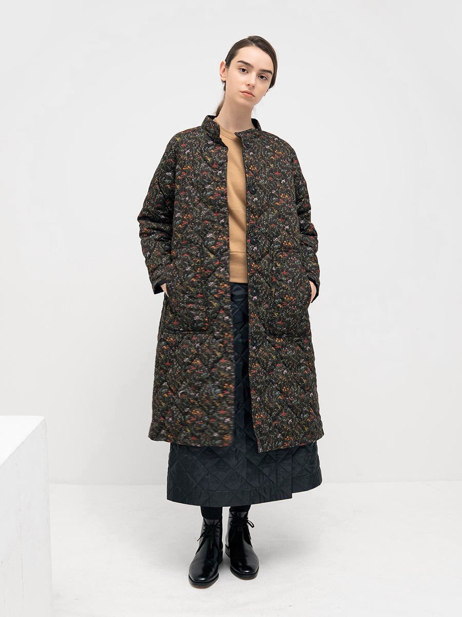 LIBERTY PRINTリバーシブルキルティングスカート/ブラック無地×Erica