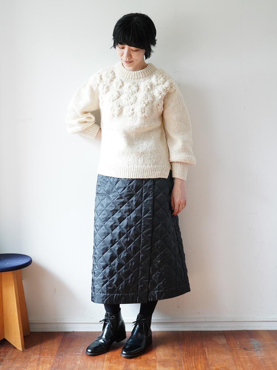 LIBERTY PRINTリバーシブルキルティングスカート/ブラック無地×Erica