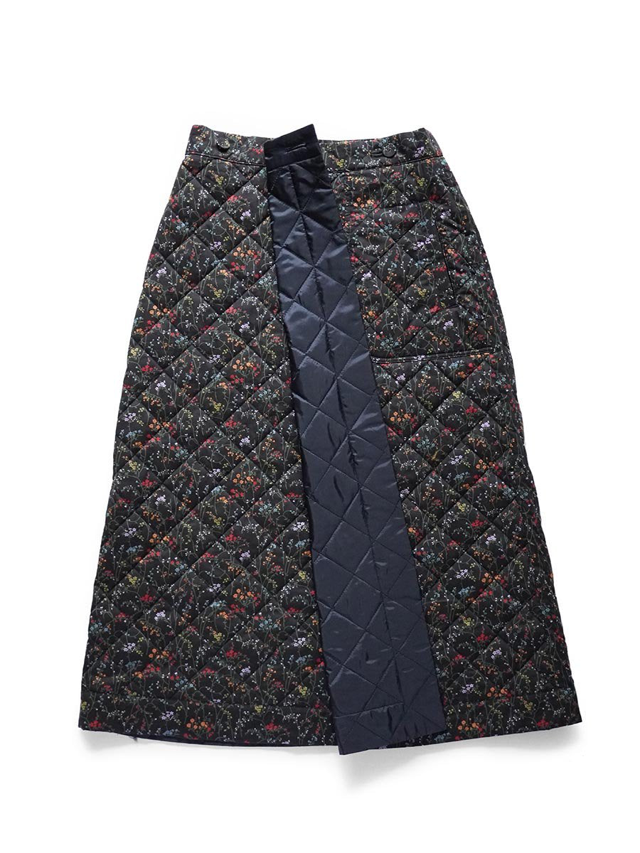 LIBERTY PRINTリバーシブルキルティングスカート/ブラック無地×Erica