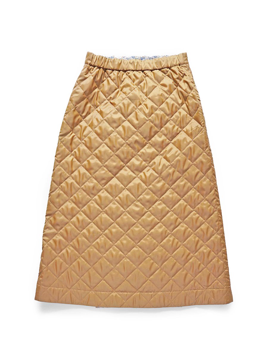 LIBERTY PRINTリバーシブルキルティングスカート/キャメル無地×Aubray Forest