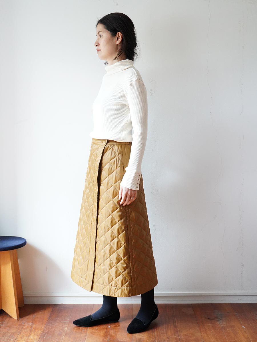LIBERTY PRINTリバーシブルキルティングスカート/キャメル無地×Aubray Forest