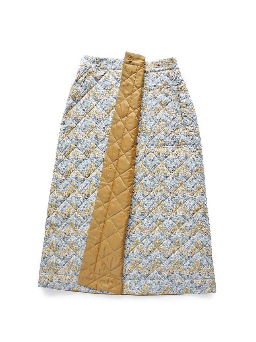 LIBERTY PRINTリバーシブルキルティングスカート/キャメル無地×Aubray Forest