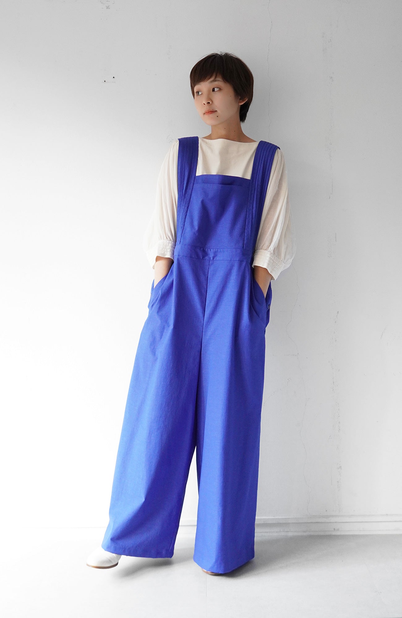 Pintuck shoulder overalls