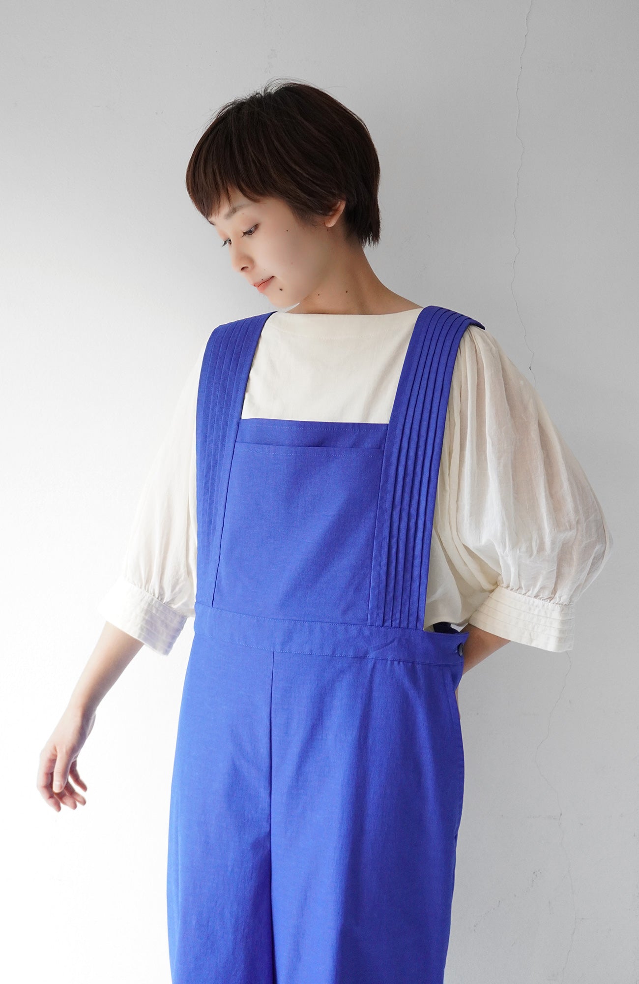 Pintuck shoulder overalls