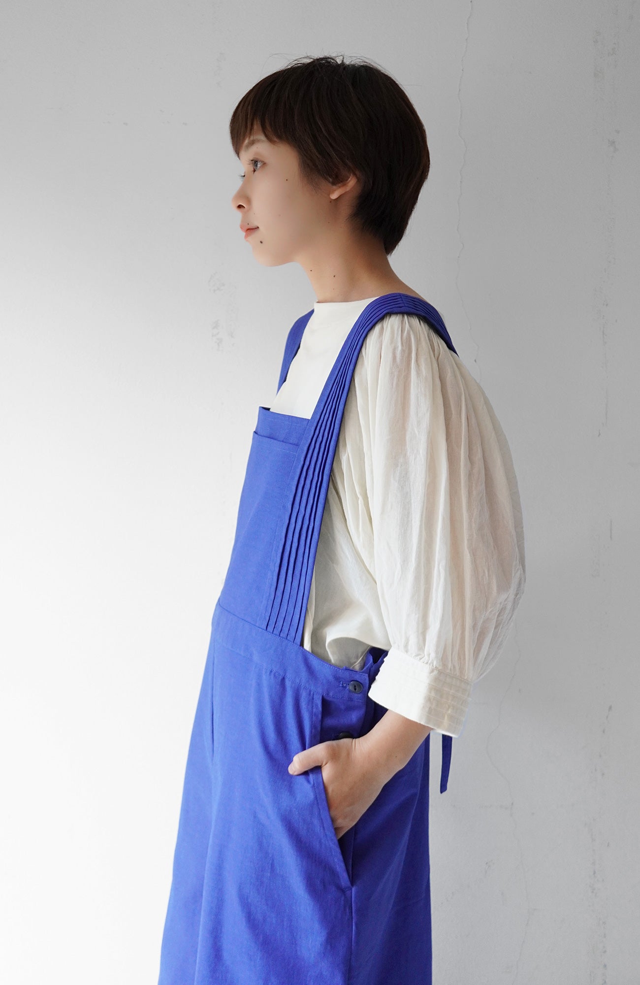 Pintuck shoulder overalls