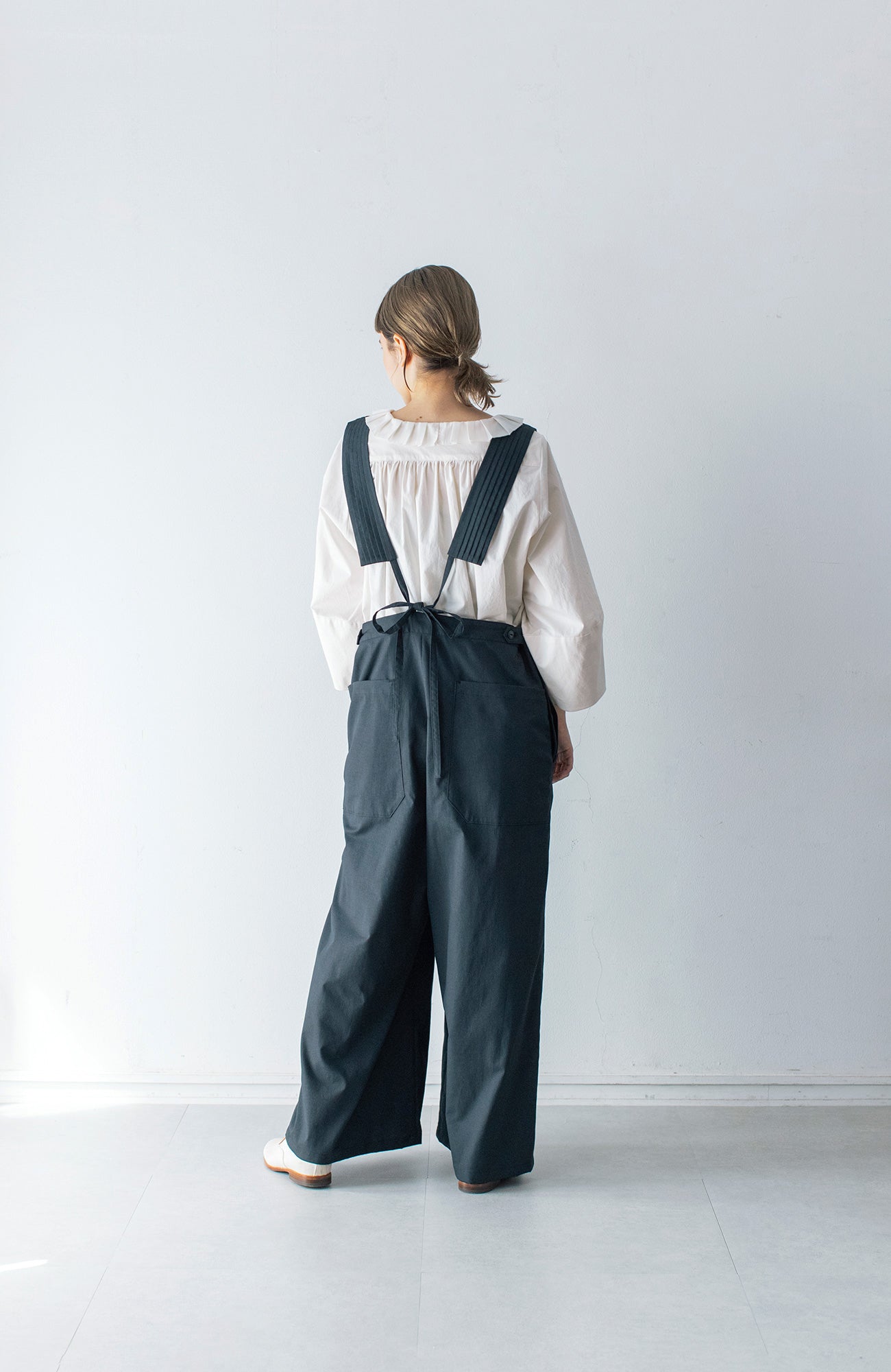 Pintuck shoulder overalls