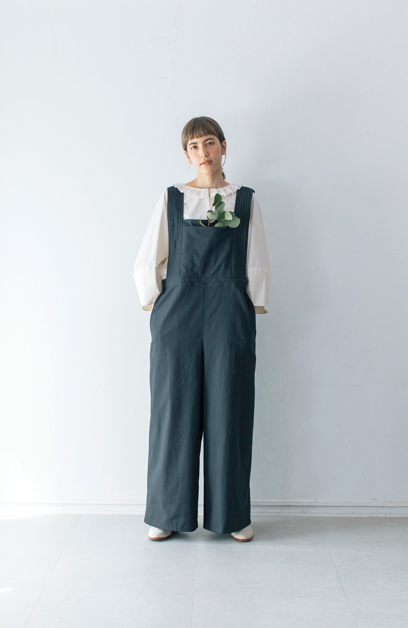 Pintuck shoulder overalls